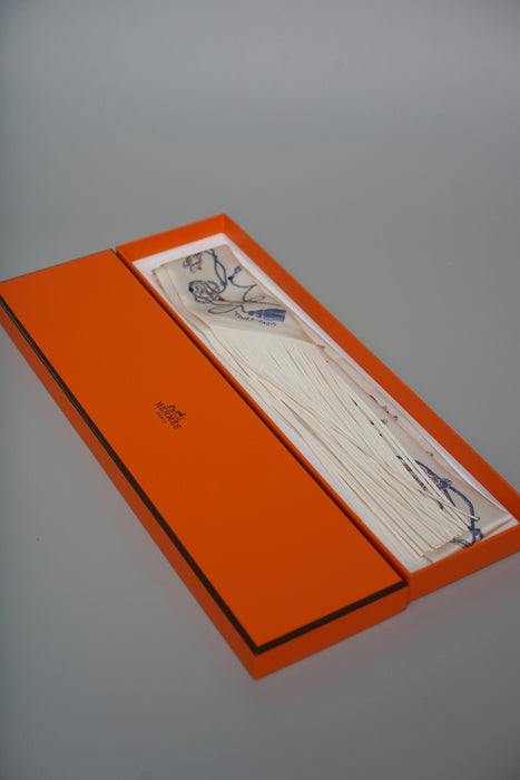 Hermes Les Cles a Pois Leather Fringe Twilly in Creme / Gris Perle / Multicolor (Brand New)