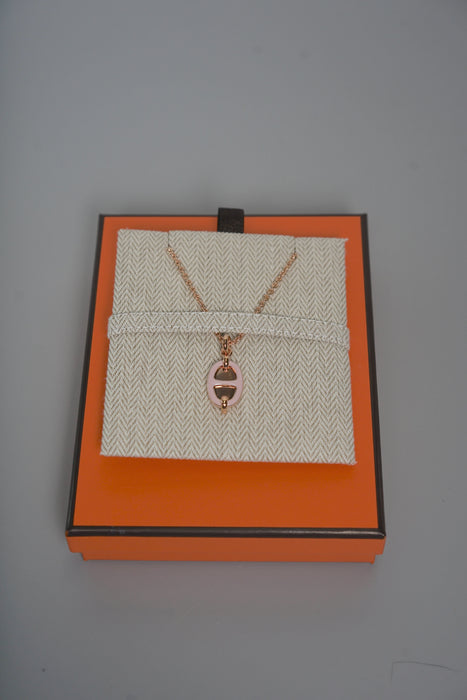 Hermes Mini Maillon Pendant, small model in Rose Candeur Rghw (Brand New)