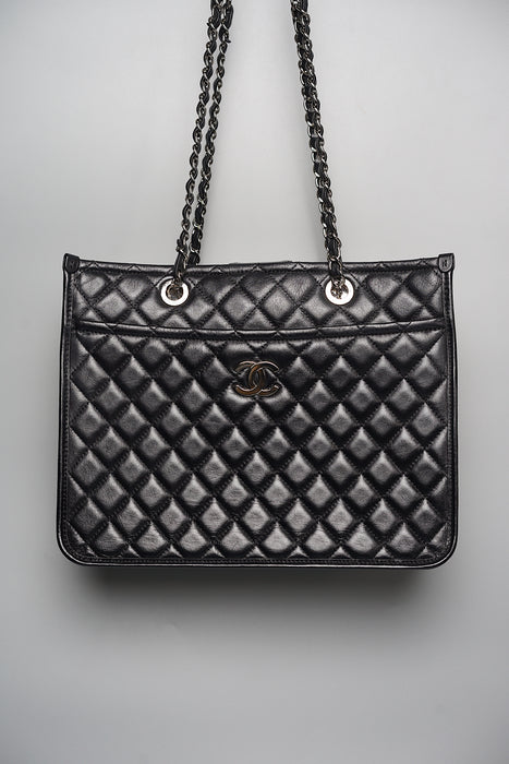 Chanel Black Distressed Calfskin Tote in Shw