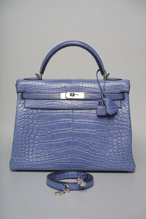 Hermes Kelly 32 in Blue Brighton Matte Alligator Phw