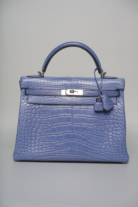 Hermes Kelly 32 in Blue Brighton Matte Alligator Phw