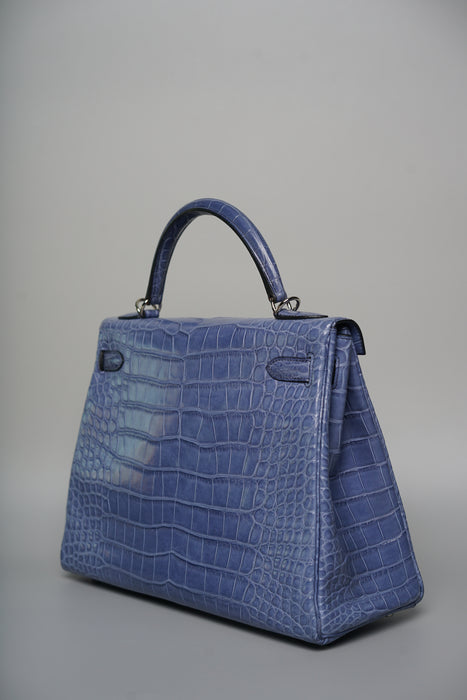 Hermes Kelly 32 in Blue Brighton Matte Alligator Phw