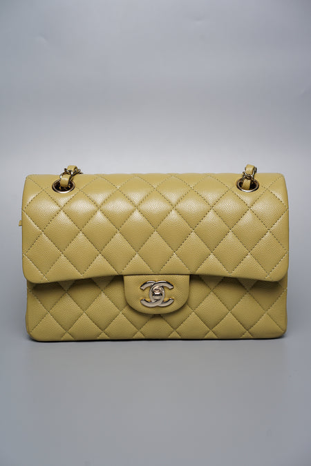 Chanel 19S Iridescent Yellow Caviar Medium Classic Double Flap Bag | Dearluxe