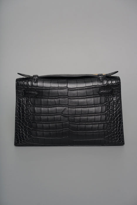 Hermes Kelly Pochette in Black Matte Alligator Phw (Brand New)