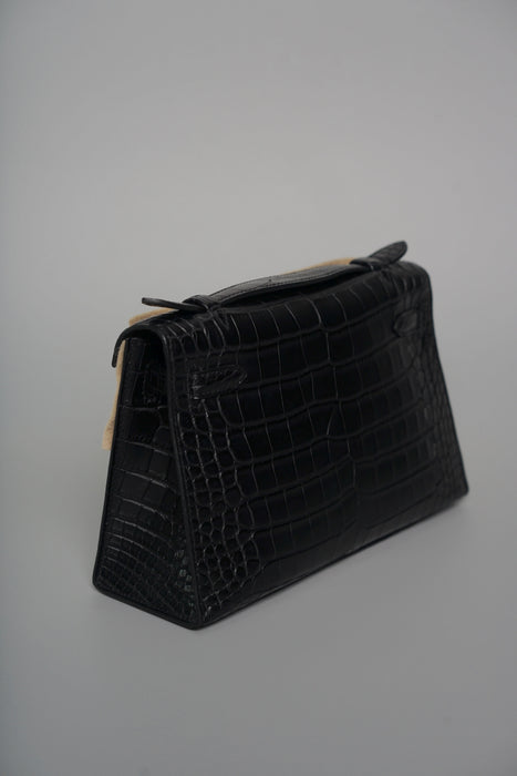 Hermes Kelly Pochette in Black Matte Alligator Phw (Brand New)