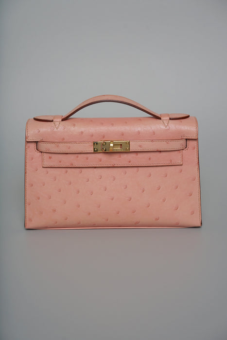 Hermes Kelly Pochette in Terre Cutie Ostrich Ghw