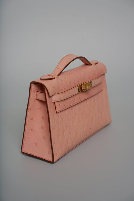 Hermes Kelly Pochette in Terre Cutie Ostrich Ghw