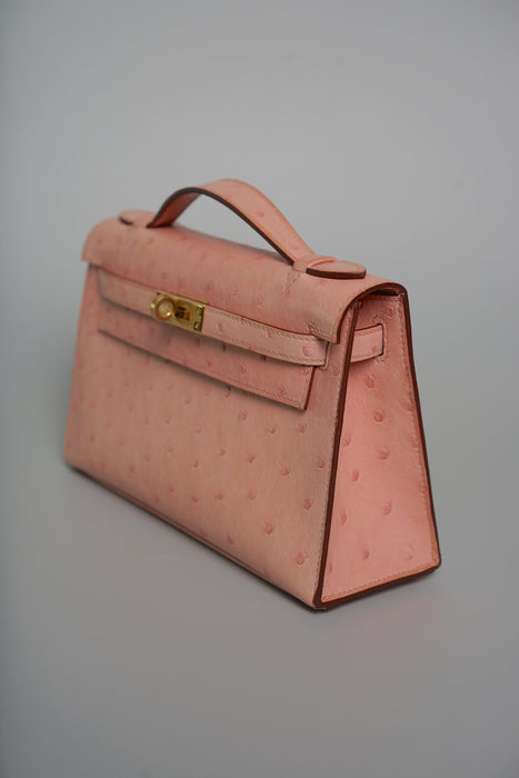 Hermes Kelly Pochette in Terre Cutie Ostrich Ghw