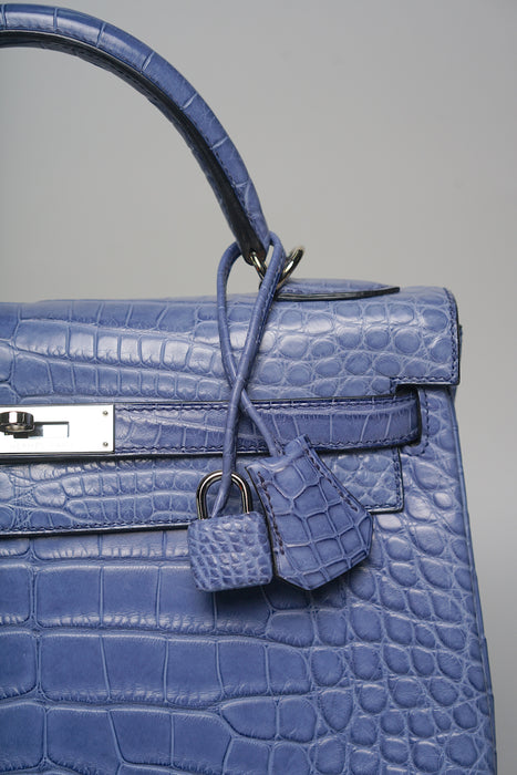 Hermes Kelly 32 in Blue Brighton Matte Alligator Phw