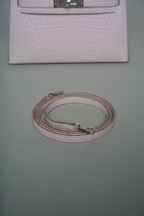 Hermes Kelly 20 in Mauve Pale Boreal Satine Alligator Phw (Brand New)