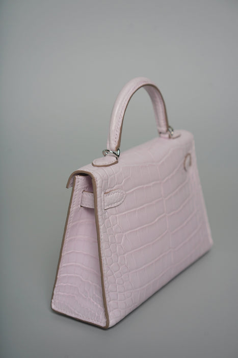 Hermes Kelly 20 in Mauve Pale Boreal Satine Alligator Phw (Brand New)