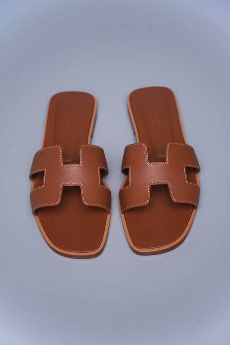 Hermes Oran Sandals in Gold Size 37 (Brand New)