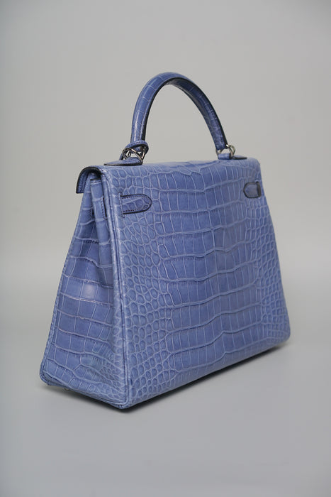 Hermes Kelly 32 in Blue Brighton Matte Alligator Phw