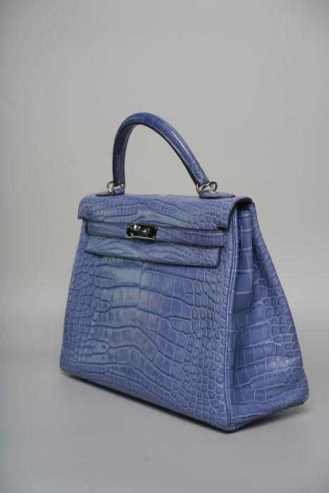 Hermes Kelly 32 in Blue Brighton Matte Alligator Phw