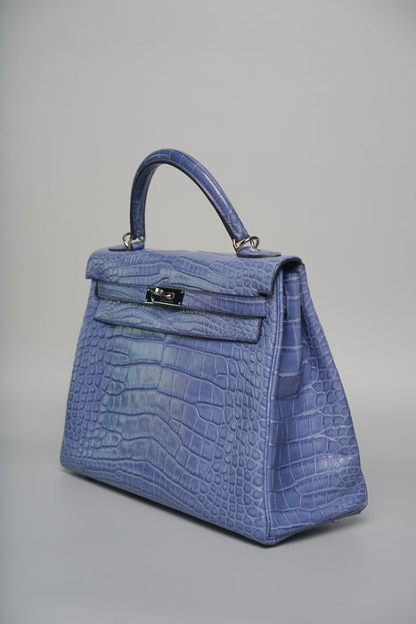 Hermes Kelly 32 in Blue Brighton Matte Alligator Phw