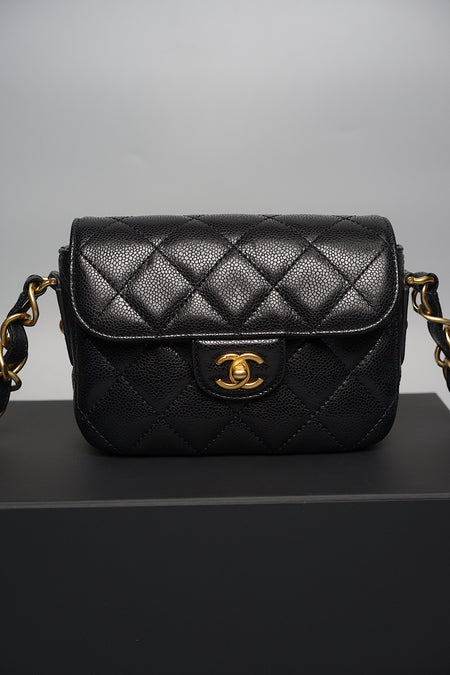 Chanel 22K Retro Classic New Square Mini Flap Bag Goatskin Black GHW (