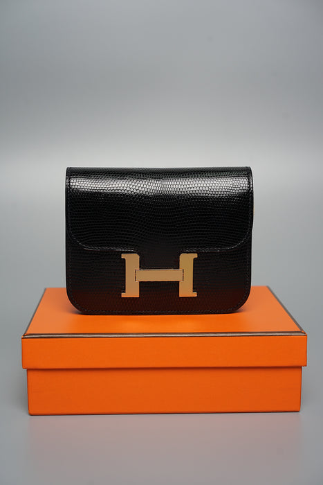 Hermes Constance Slim in Noir Lizard Rghw (Brand New)