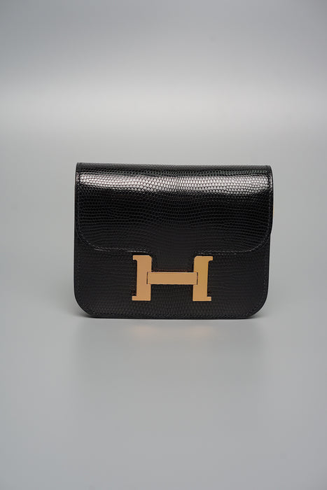 Hermes Constance Slim in Noir Lizard Rghw (Brand New)