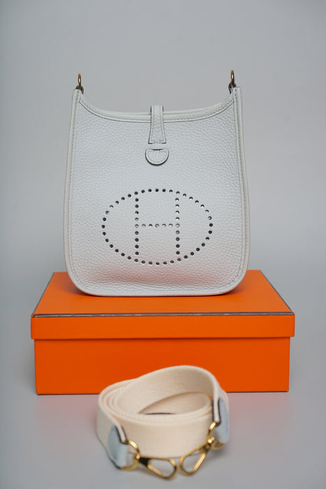 Hermes Mini Evelyne in Bleu Pale / Nata Ghw