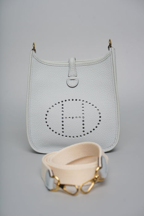 Hermes Mini Evelyne in Bleu Pale / Nata Ghw