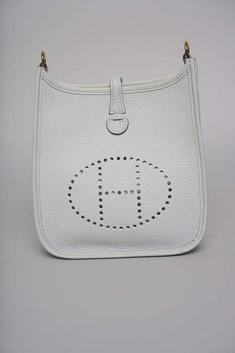 Hermes Mini Evelyne in Bleu Pale / Nata Ghw
