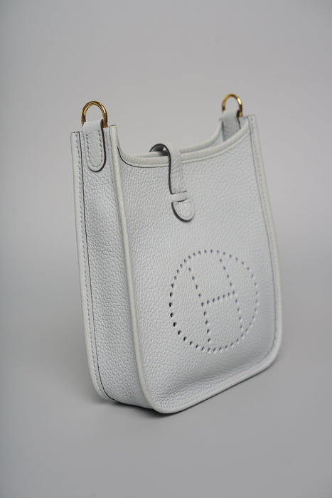 Hermes Mini Evelyne in Bleu Pale / Nata Ghw