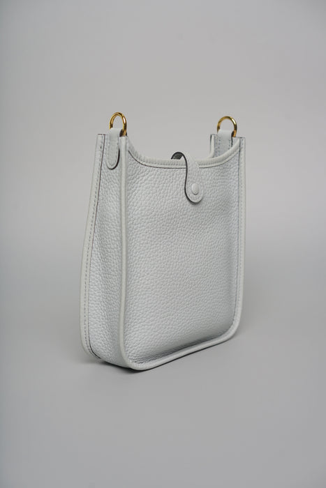 Hermes Mini Evelyne in Bleu Pale / Nata Ghw