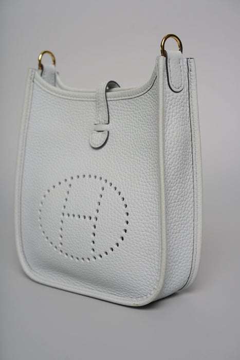 Hermes Mini Evelyne in Bleu Pale / Nata Ghw