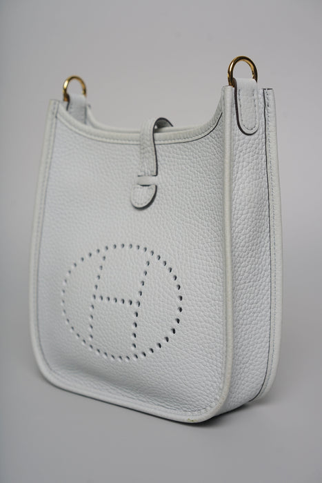 Hermes Mini Evelyne in Bleu Pale / Nata Ghw
