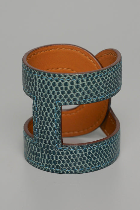 Hermes Ano Cuff in Bleu Petrole Lizard Size SM