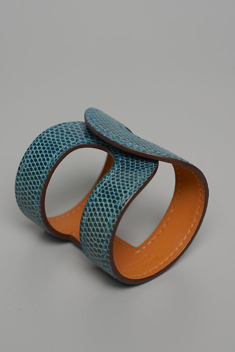 Hermes Ano Cuff in Bleu Petrole Lizard Size SM