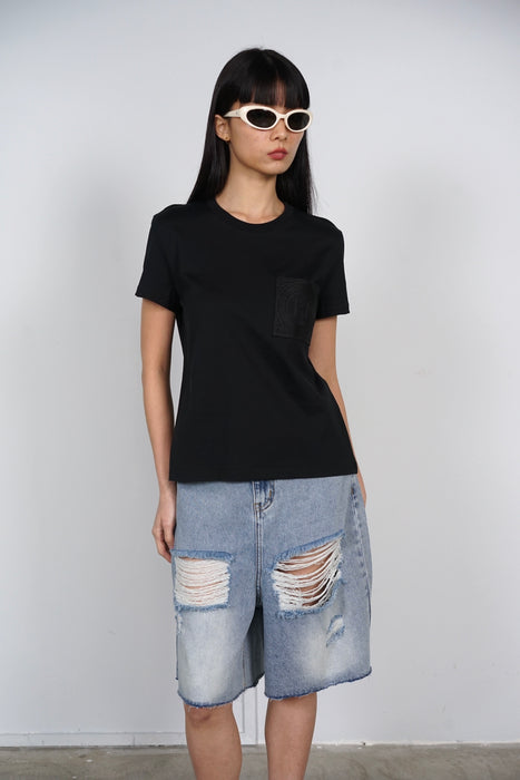 Hermes Embroidered Pocket T-shirt in Noir Size 38 (Brand New)