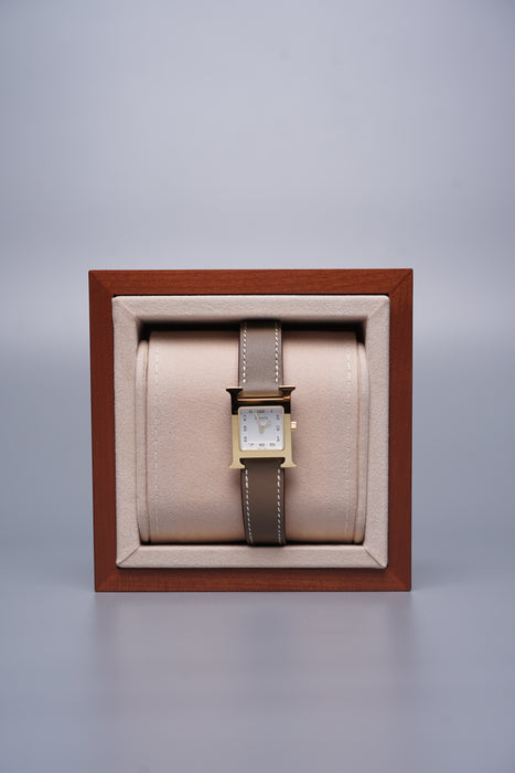 Hermes Heure H PM Watch in Etoupe Ghw (Brand New)