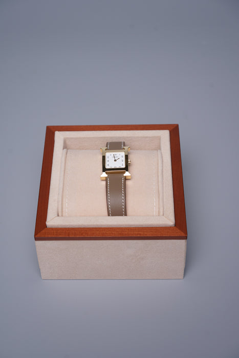 Hermes Heure H PM Watch in Etoupe Ghw (Brand New)