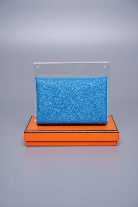 Hermes Calvi Card Holder in Bleu Zanzibar/Menthe (Brand New)