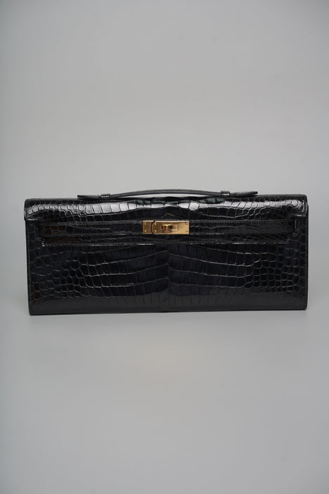 Hermes Kelly Cut in Noir Shiny Porosus Ghw