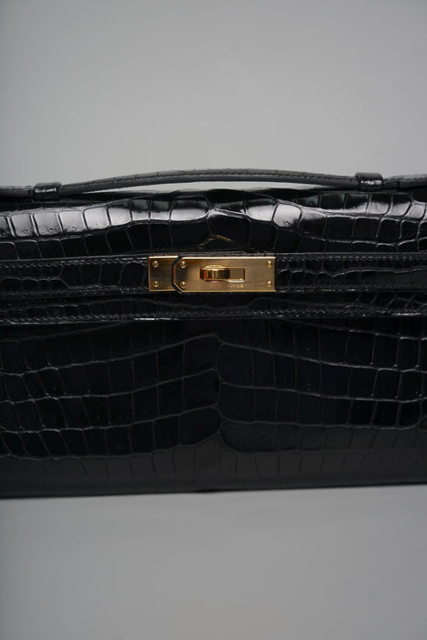 Hermes Kelly Cut in Noir Shiny Porosus Ghw
