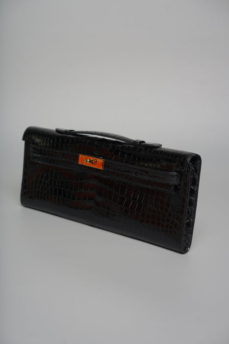 Hermes Kelly Cut in Noir Shiny Porosus Ghw