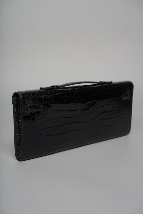 Hermes Kelly Cut in Noir Shiny Porosus Ghw