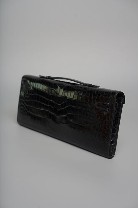 Hermes Kelly Cut in Noir Shiny Porosus Ghw