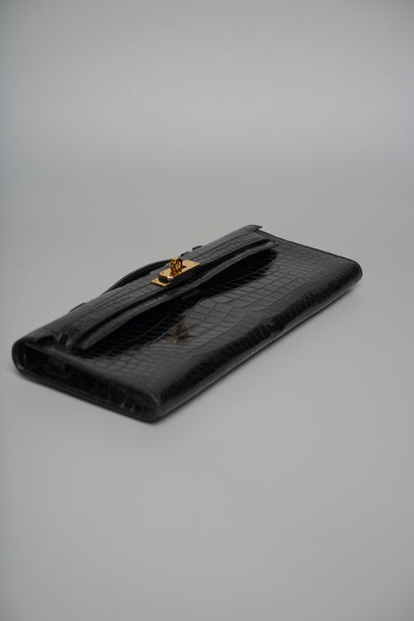 Hermes Kelly Cut in Noir Shiny Porosus Ghw