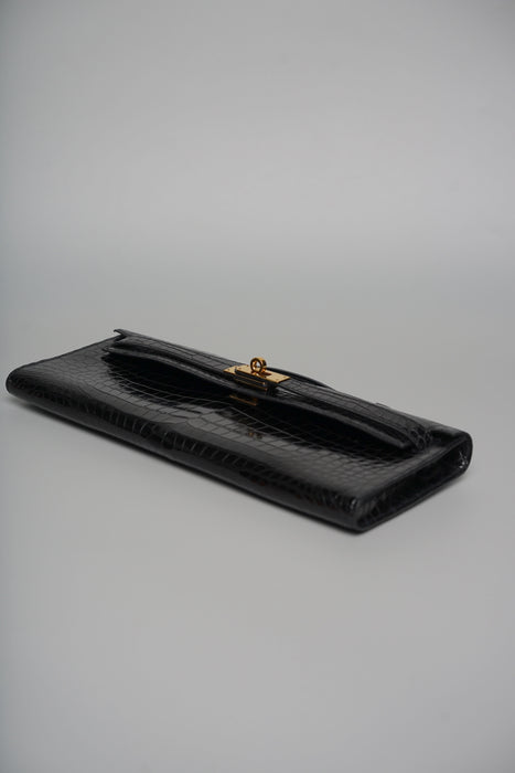 Hermes Kelly Cut in Noir Shiny Porosus Ghw