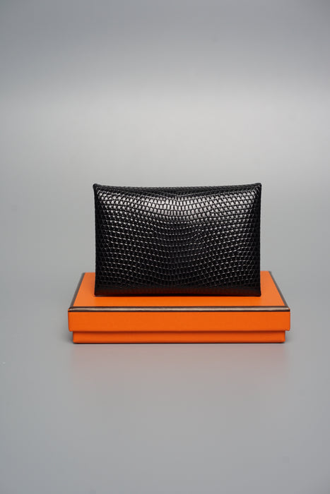 Hermes Calvi Card Holder in Black Lizard Phw (Brand New)