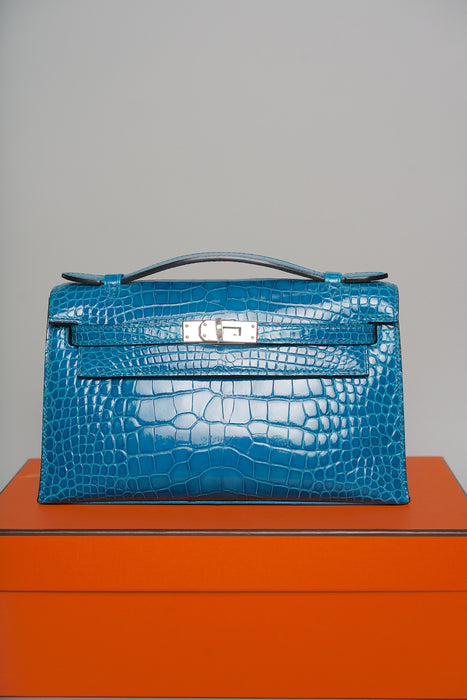 Hermes Kelly Pochette in Mykonos Shiny Alligator Phw