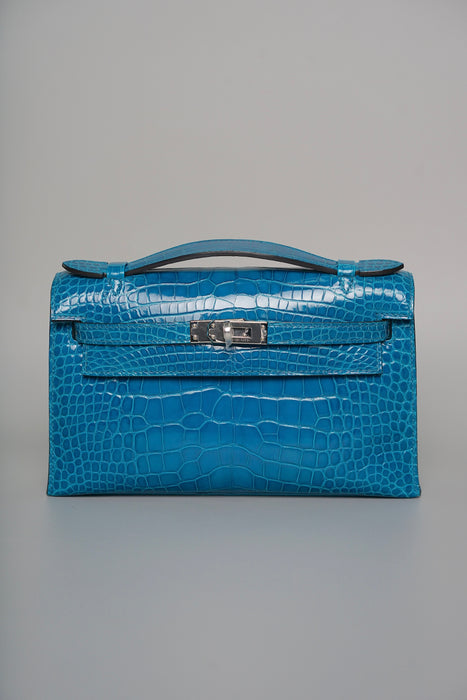 Hermes Kelly Pochette in Mykonos Shiny Alligator Phw