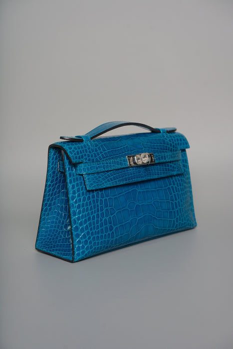 Hermes Kelly Pochette in Mykonos Shiny Alligator Phw