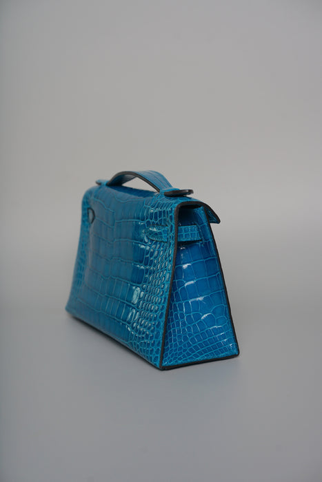 Hermes Kelly Pochette in Mykonos Shiny Alligator Phw