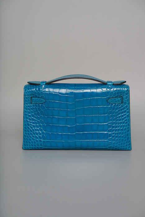 Hermes Kelly Pochette in Mykonos Shiny Alligator Phw