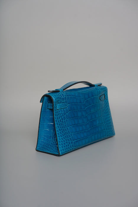 Hermes Kelly Pochette in Mykonos Shiny Alligator Phw