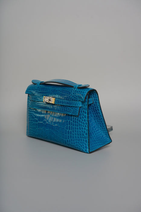Hermes Kelly Pochette in Mykonos Shiny Alligator Phw